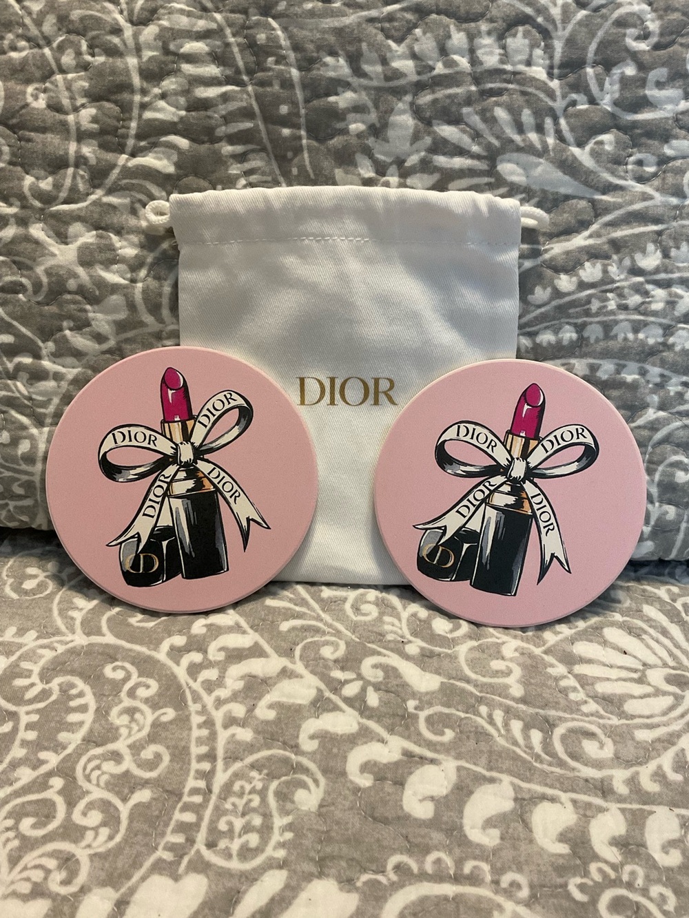Set of Fashion Image Coasters and Dior Dust Bag + Bonus Cute Bow Pattern Coaster